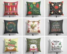 Merry Christmas Pillow Cover/New Year Glass Tree Cushion Cover/Snowman, Bear Cover/Gift For Family/Christmas Gift - thumbnail 1