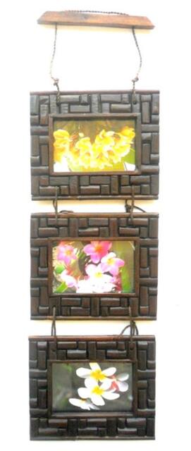 Rustic Teak Wood 3 Photo Frame With Glass Wall Hanging Natural Driftwood Art Home Decor Reclaimed Handmade Wooden Picture Frames/Gift - image 1