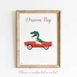Dinosaur T-Rex Driving Retro Red Convertible - Kids Room Wall Art For Fun Nursery Decor - thumbnail 2
