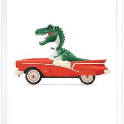 Dinosaur T-Rex Driving Retro Red Convertible - Kids Room Wall Art For Fun Nursery Decor - thumbnail 3
