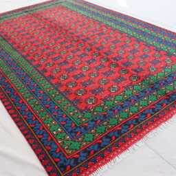 7x10 Afghan Bukhara Rug, 6'5x9'8 Hand Knotted Veg Dyes Wool Turkmen Traditional Area Red Green Blue Bedroom, Living Room Rug - thumbnail 3
