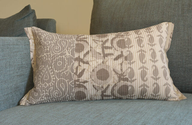 Soft Warm Grey Block Print Pillow Cover , Print, Quilted 100% Cotton Cushion Decorative - image 1