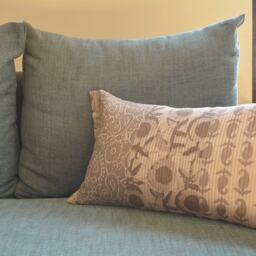 Soft Warm Grey Block Print Pillow Cover , Print, Quilted 100% Cotton Cushion Decorative - thumbnail 2