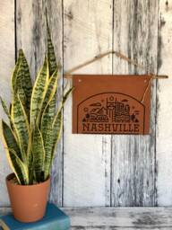Nashville Skyline Leather Wall Art Original Cityscape Sign