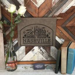 Nashville Skyline Leather Wall Art Original Cityscape Sign - thumbnail 2