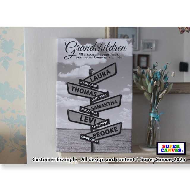 Grandparents Family Wooden Sign Post Personalised Picture Wall Art Framed Canvas Print Mum Dad Nana Grandad Grandma Birthday Christmas Gift - image 1