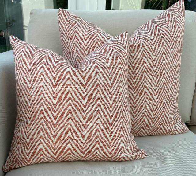 Orange Cushion Chevron Herringbone Muted Orange Flame Terracotta Henna - image 1