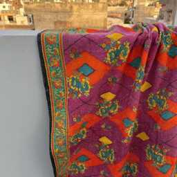 Block Print Patchwork Reversible Cotton Kantha Quilt Handmade Artistic Blanket - thumbnail 3