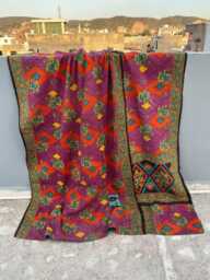 Block Print Patchwork Reversible Cotton Kantha Quilt Handmade Artistic Blanket - thumbnail 1