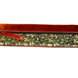 Khaki Green Gold Pencil Case Leather & Fabric Green Khaki Gold - thumbnail 4