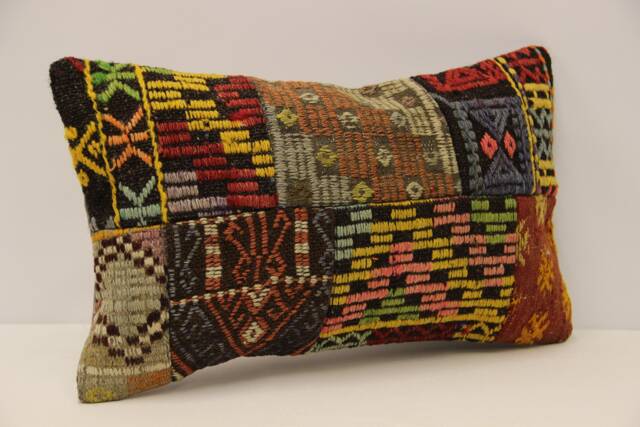 Lumbar Pillow, Patchwork Sofa Pillow, 12x20 in 30x50 cm, Vintage Turkish Kilim Pillow, Home Cushion Cover Boho Pillow Koef-1136 - image 1