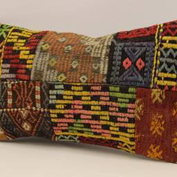Lumbar Pillow, Patchwork Sofa Pillow, 12x20 in 30x50 cm, Vintage Turkish Kilim Pillow, Home Cushion Cover Boho Pillow Koef-1136 - thumbnail 3