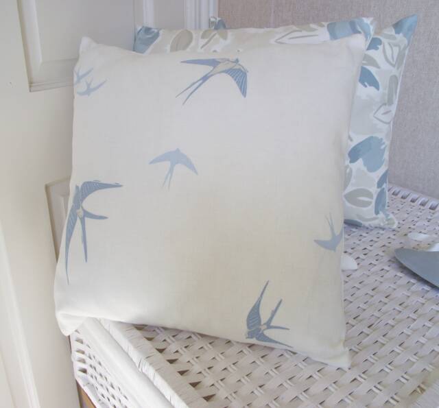 Laura Ashley Birds Cushion Seaspray Blue, Handmade With Zip Closure, 16 - image 1