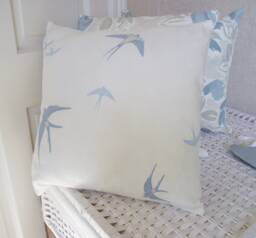 Laura Ashley Birds Cushion Seaspray Blue, Handmade With Zip Closure, 16
