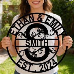 Custom Family Name Metal Sign, Personalized Monogram Initial Wall Decor, Wedding Anniversary Gifts, Last Sign, Iron Housewarming Gift Idea - thumbnail 1