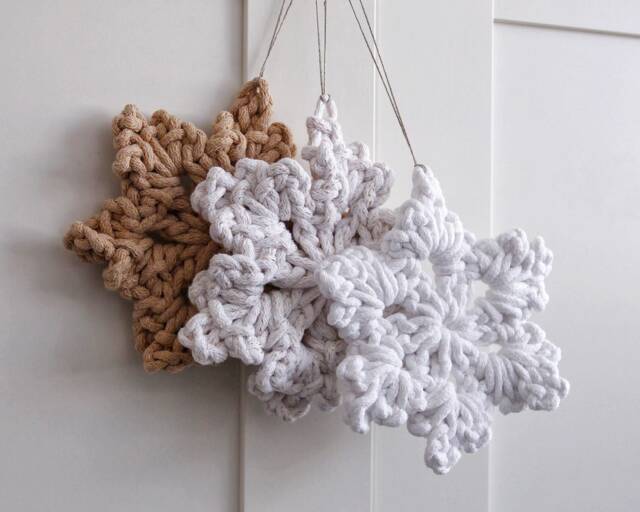 Cotton Snowflake Christmas Ornaments - Set Of 3 - image 1