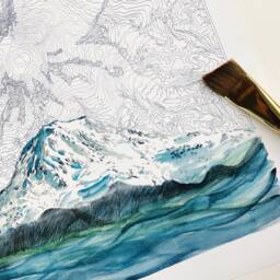 Tahoma Mount Rainier Washington Hand Drawn Topographic Map Drawing & Mountain Painting - Art Print Trail Hiker Pnw Adventurer - thumbnail 3