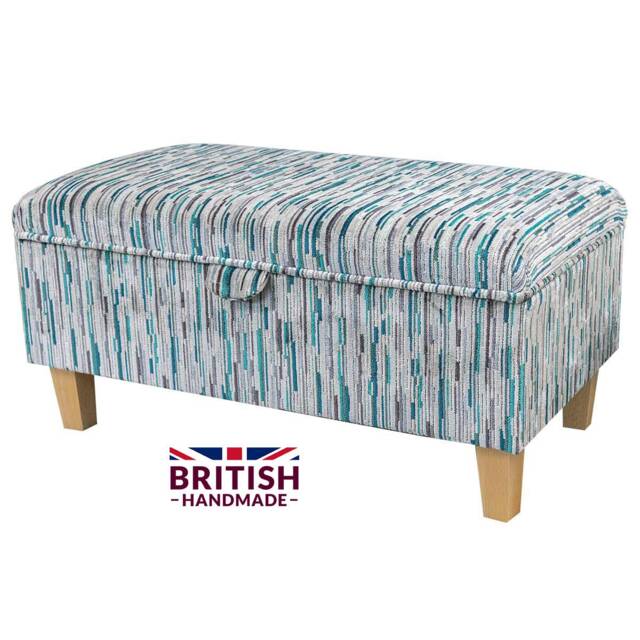 Luxe Striped Teal Storage Ottoman - Funky Furniture Handmade in Britain - image 1