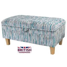 Luxe Striped Teal Storage Ottoman - Funky Furniture Handmade in Britain - thumbnail 1
