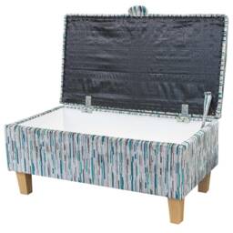 Luxe Striped Teal Storage Ottoman - Funky Furniture Handmade in Britain - thumbnail 2