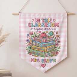 Custom Gingham Classroom Pennant, Personalized Teacher Name Wall Hanging - thumbnail 2