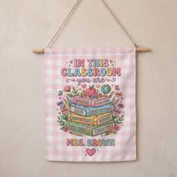 Custom Gingham Classroom Pennant, Personalized Teacher Name Wall Hanging - thumbnail 3