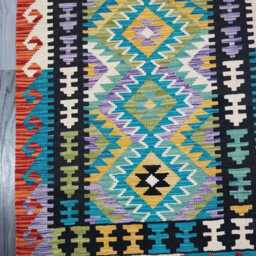 Colourful Runner Rug, Handmade Artisan Afghan Turkish, Scandinavian, Navajo, Bohemian, Flatweave, Natural Wool Kilim Rug 292x78 cm - thumbnail 2
