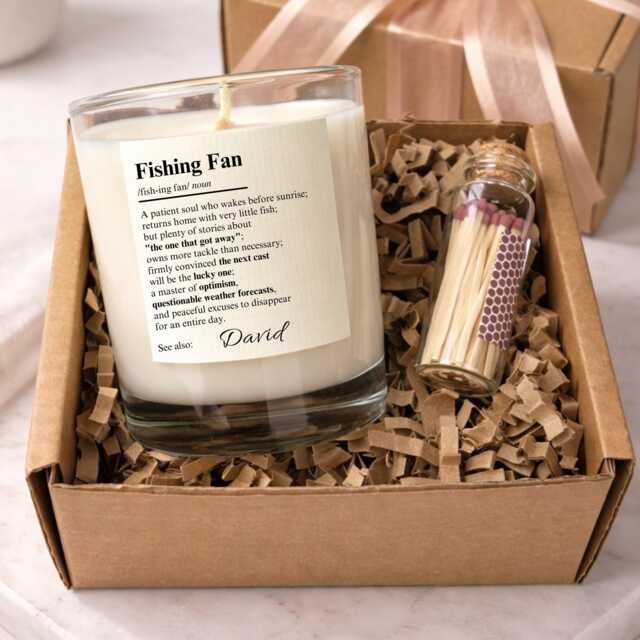 Personalised Fishing Gift - Funny Fan Candle Fisherman Birthday Present For Dad Husband Grandad - image 1
