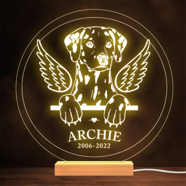 Dalmatian Dog Angel Memorial Pet Loss Round Personalised Gift Lamp Night Light - image 1