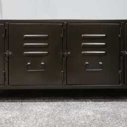 Metal Locker Style Cabinet Black - Industrial 4 Door Low Storage Tv Media Console W120cm H51cm Bedroom Lounge Organiser - thumbnail 3