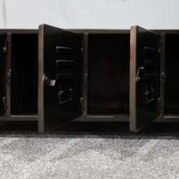 Metal Locker Style Cabinet Black - Industrial 4 Door Low Storage Tv Media Console W120cm H51cm Bedroom Lounge Organiser - thumbnail 2
