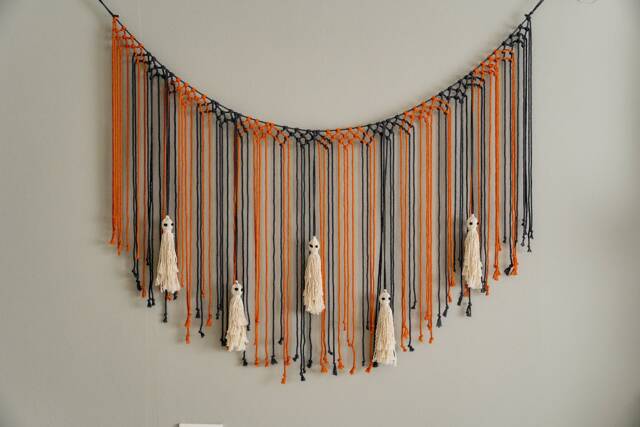 Ghost Garland, Halloween Wall Decor, Spooky Decoration, Macrame, Witchy Gifts, Goth Tapestry, Ghosts, Macrame Home Decor W93 - image 1