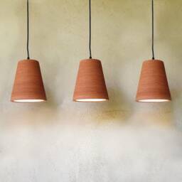 Handmade Terra Cotta Pendant Light Carved Ceramic Lampshade - thumbnail 4