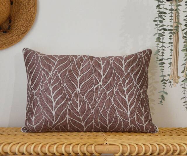 Cushion Cover 40x60cm - Handmade in France Leaf Pattern Upholstery Fabric - image 1