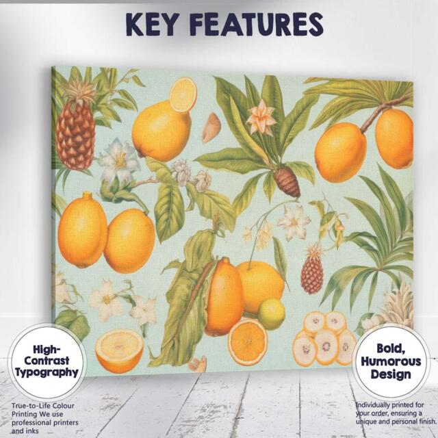 Vintage Tropical Citrus Fruit Botanical Pattern Canvas Wall Art Print Decor Picture Ready To Hang - image 1