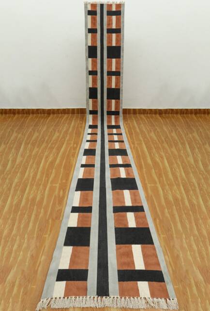 Black & Gray Cotton Area Rug, Handmade Kilim, Geometric Runner - image 1