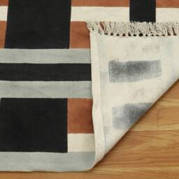 Black & Gray Cotton Area Rug, Handmade Kilim, Geometric Runner - thumbnail 4
