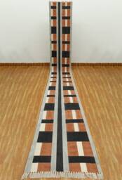 Black & Gray Cotton Area Rug, Handmade Kilim, Geometric Runner - thumbnail 1