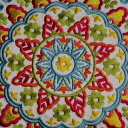Embroidered Medallion Lumbar Pillow Cover - Pink Turquoise Gold Lime - thumbnail 2
