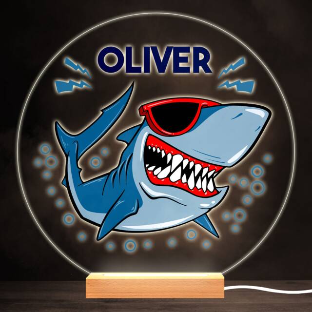 Shark Grin Sea Blue Colourful Round Personalised Gift Led Lamp Night Light - Bedroom - image 1