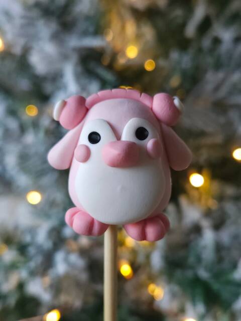 Pink Penguin With Ear Muffs, Keychain, Charm, Plant Pot Accessory, Figurine, Sculpture, Trinket, Handmade Clay Gift - image 1