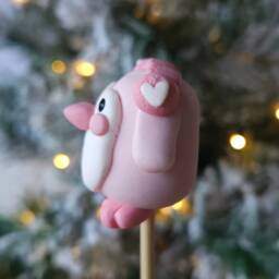 Pink Penguin With Ear Muffs, Keychain, Charm, Plant Pot Accessory, Figurine, Sculpture, Trinket, Handmade Clay Gift - thumbnail 2