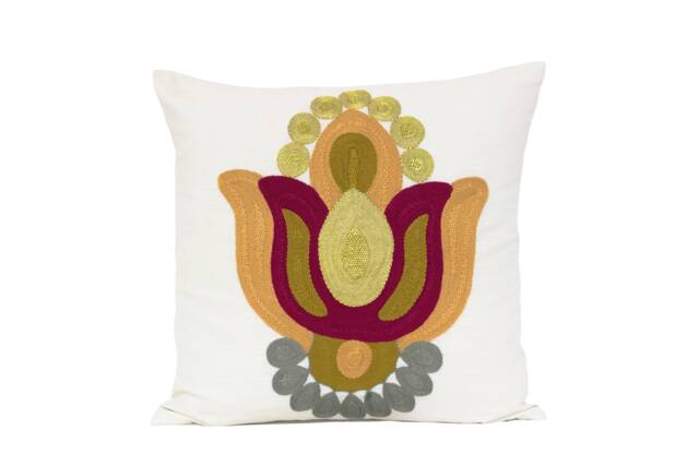 Lotus Embroidered Pillow-Mulberry