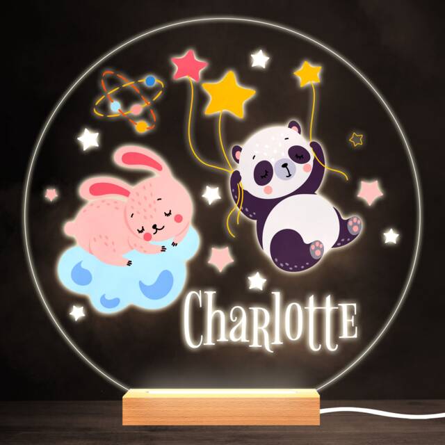 Rabbit & Panda Colourful Round Personalised Gift Led Lamp Night Light - Bedroom - image 1