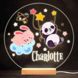Rabbit & Panda Colourful Round Personalised Gift Led Lamp Night Light - Bedroom