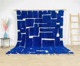 Blue White Abstract Moroccan Berber Rug, Living Room Shag Area Carpet, Hand Tufted Large Rug - thumbnail 1