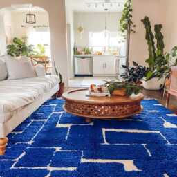 Blue White Abstract Moroccan Berber Rug, Living Room Shag Area Carpet, Hand Tufted Large Rug - thumbnail 3