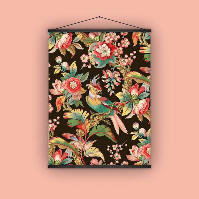 Wallpaper, French, Antique, Vintage, Parrot, Bird, Exotic, Gift For Her, Floral, Pattern, Botanical, Wall Hanging - image 1