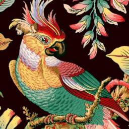 Wallpaper, French, Antique, Vintage, Parrot, Bird, Exotic, Gift For Her, Floral, Pattern, Botanical, Wall Hanging - thumbnail 2