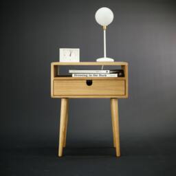 Mid-Century Bedside Table/Nightstand in Solid American Oak With A Drawer & Shelf - thumbnail 2